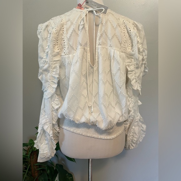 A Brand new with tags anthropologie white long sleeve ruffle crochet top - Picture 3 of 5